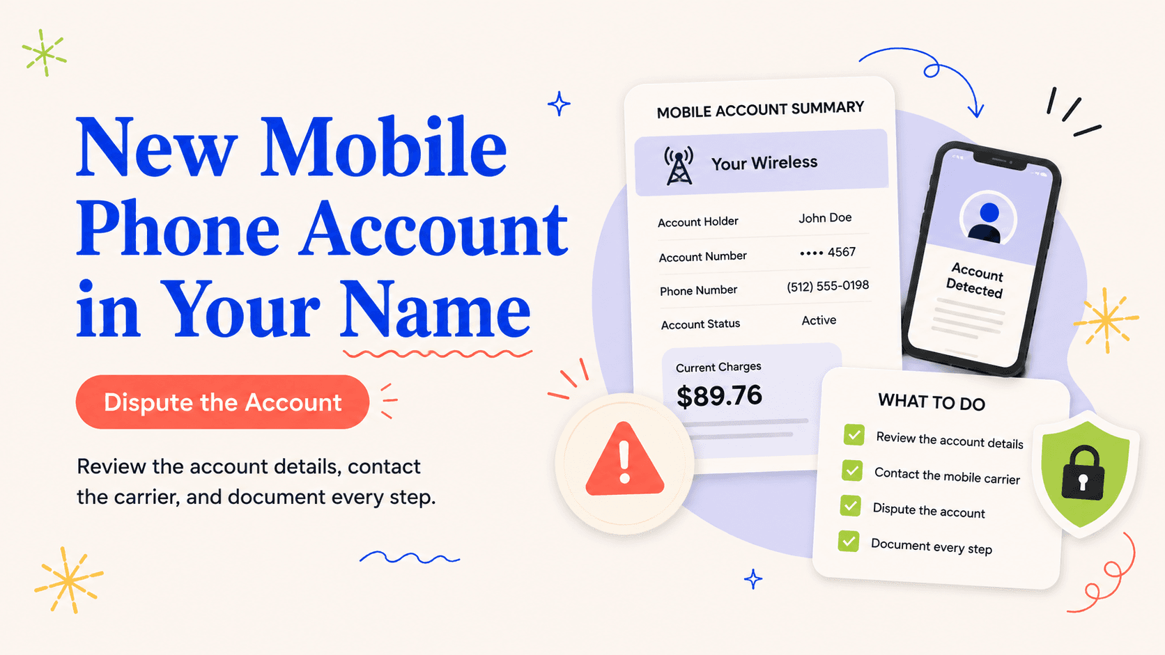 Illustrated recovery guide for a fraudulent mobile phone account opened through identity theft