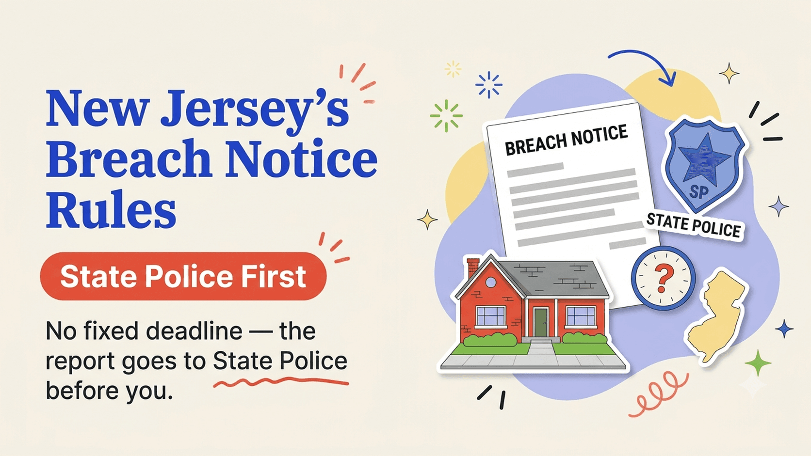Consumer guide illustration for New Jersey N.J.S.A. 56:8-163 data breach notification law and State Police reporting requirement